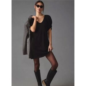 Anthropologie Amari Puff Sleeve Dress Black Size M V‎ Neck Casual Made in USA